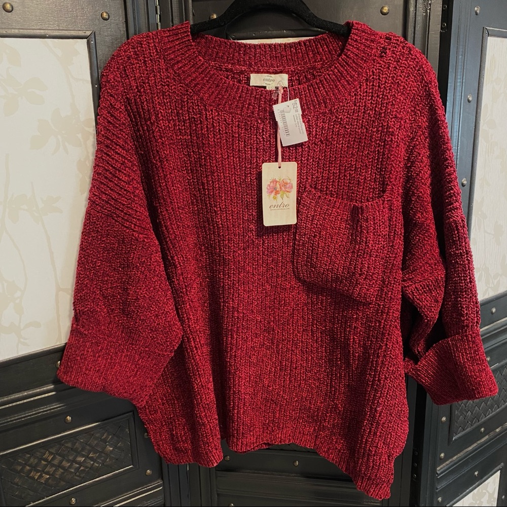 Burgundy Oversized Pocket Sweater